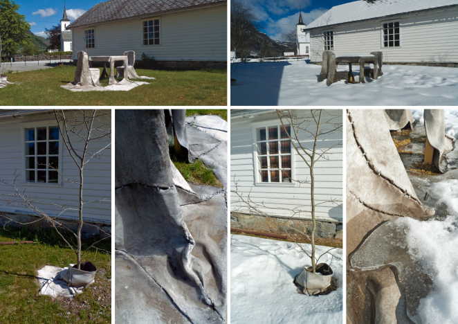 Time Bank sculpture summer-winter
